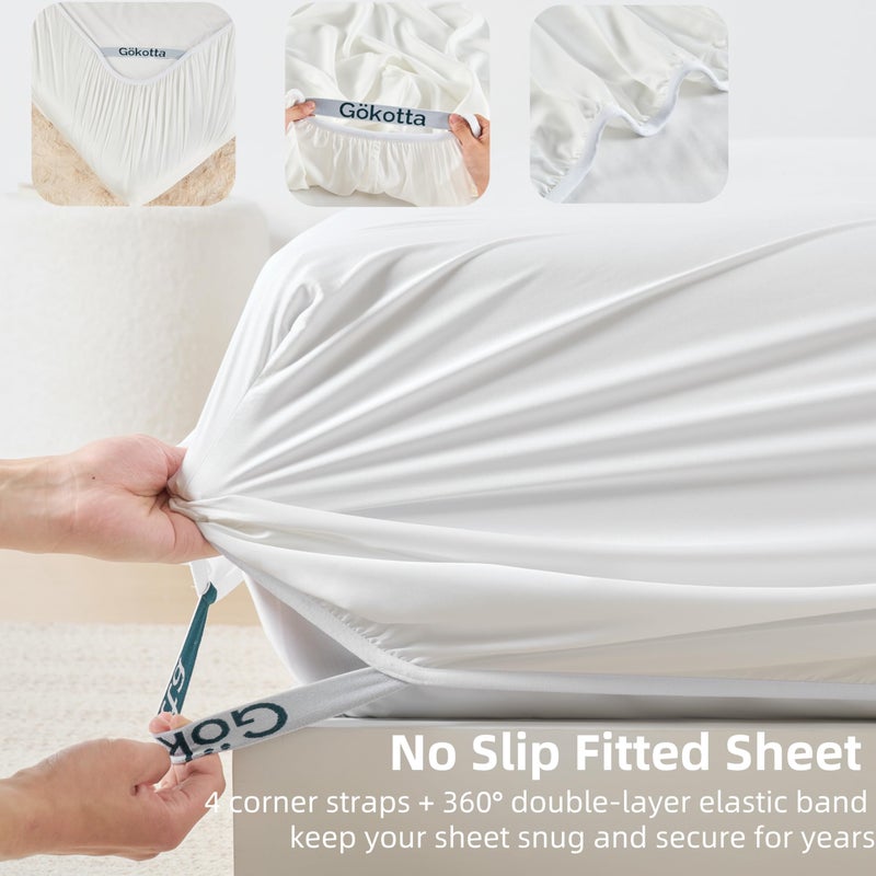 GOKOTTA Twin Size Bed Sheets 3 Piece Set, Ultra Soft Sheets, Cooling for Hot Sleepers - Hotel Luxury Silky Breathable Sheets, Deep Pocket Up to 15" - 100% Rayon Derived from Bamboo (Cream White) - Image 5